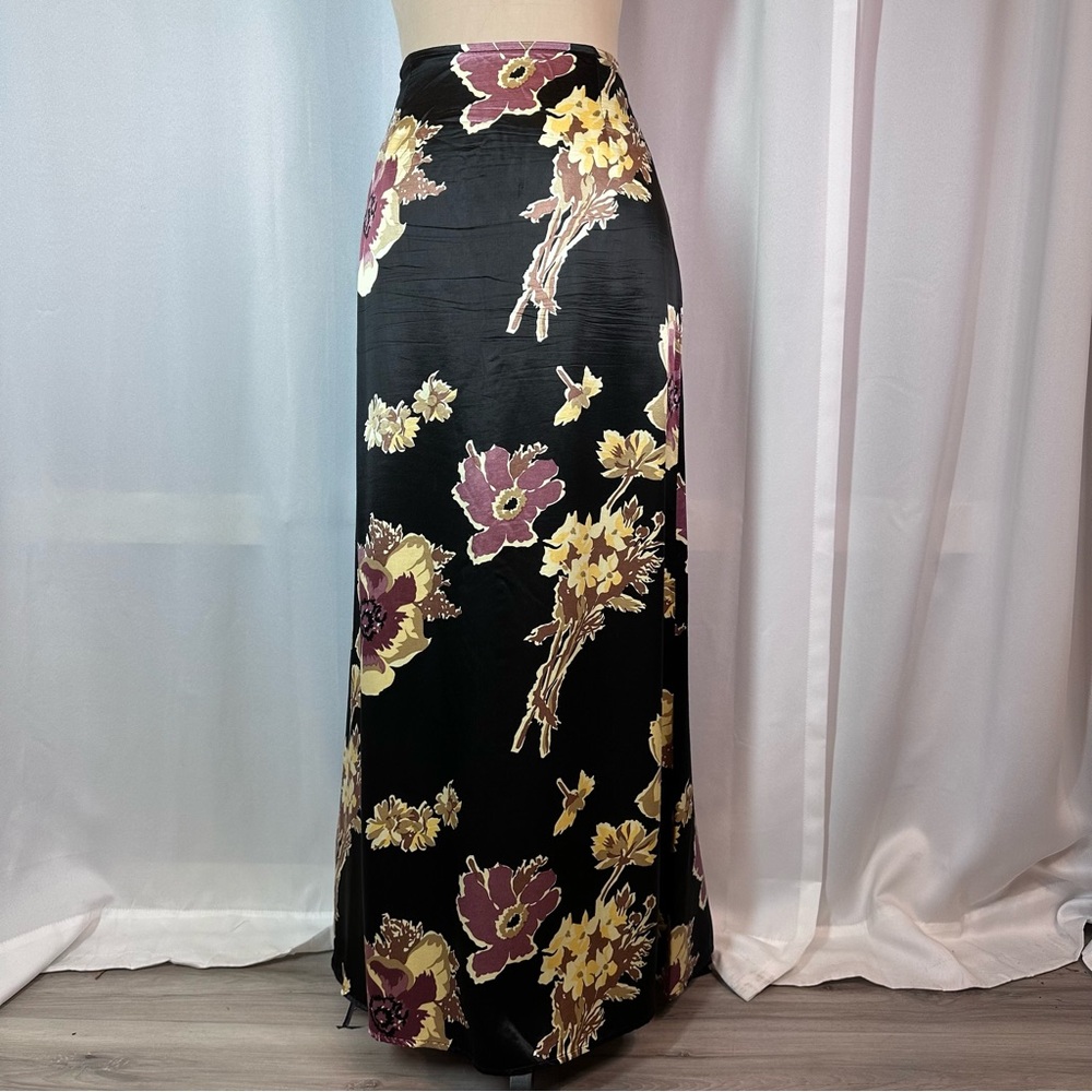 Vintage Satin Maxi Skirt Sz 9/10 Floral Fairy‎ Whimsigoth Grunge 90s Cottagecore